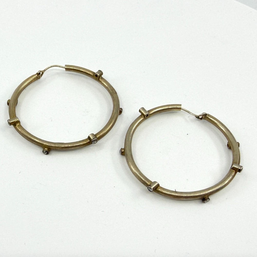 Minimalist Gold Tone Textured Rhinestone Hoop Earrings Y2K Cottagecore